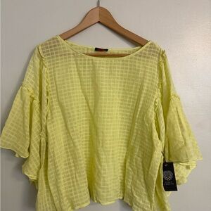 NWT! VINCE CAMUTO size L lemon yellow ruffled top Shirt Blouse Msrp $79